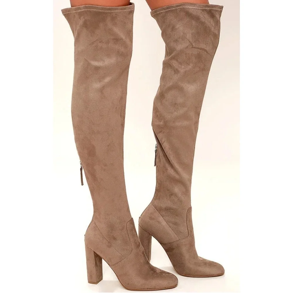 Steve Madden Emotions‎ Over the Knee Boots Size 9 Taupe Brown Chunk Heel Boots